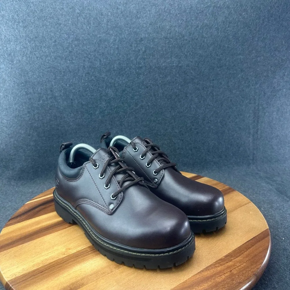 Skechers Men's Alley Cats Oxford Lace Up Work Shoes Brown Leather 7111 Sz 9 Y2K